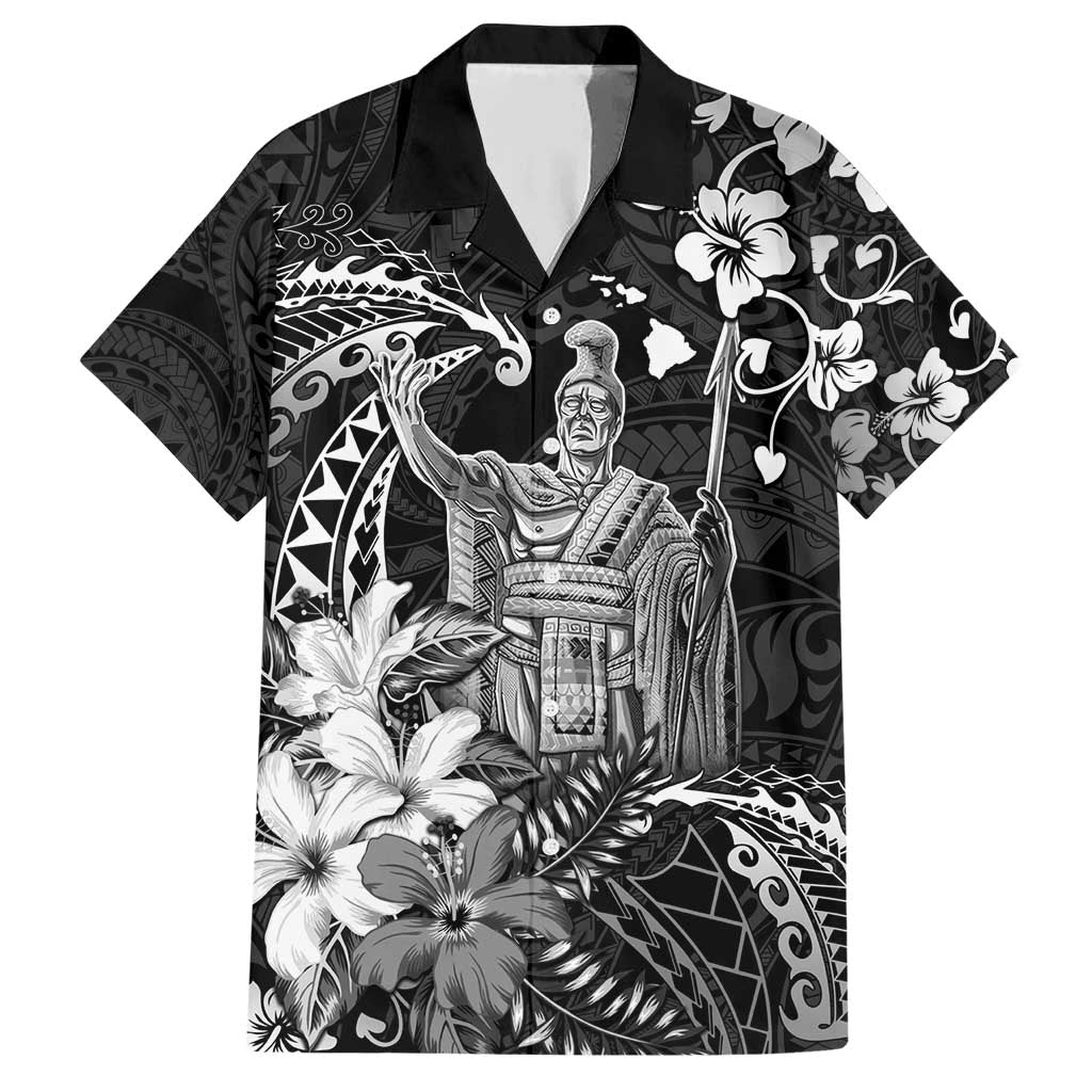 Hawaii King Kamehameha Day Family Matching Short Sleeve Bodycon Dress and Hawaiian Shirt Polynesian Pattern Mix Hibiscus Black