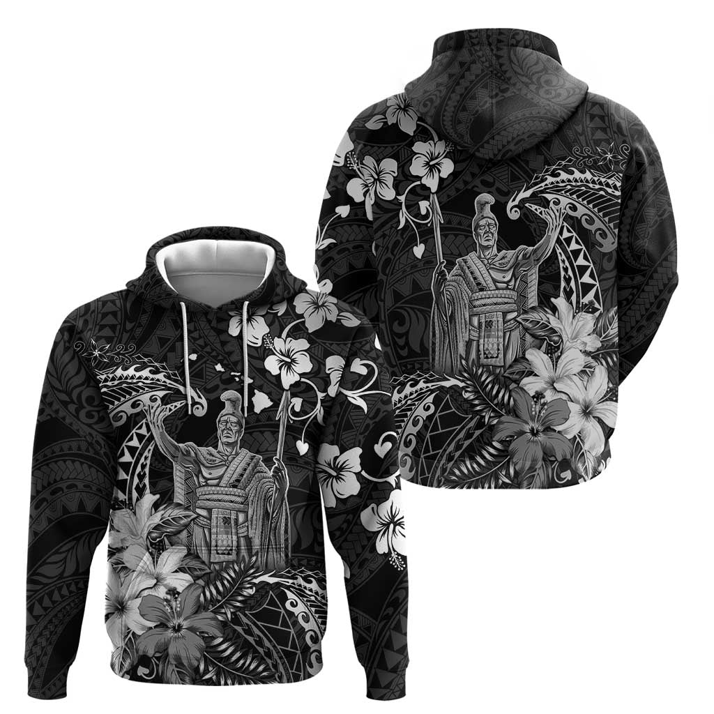 Hawaii King Kamehameha Day Hoodie Polynesian Pattern Mix Hibiscus Black