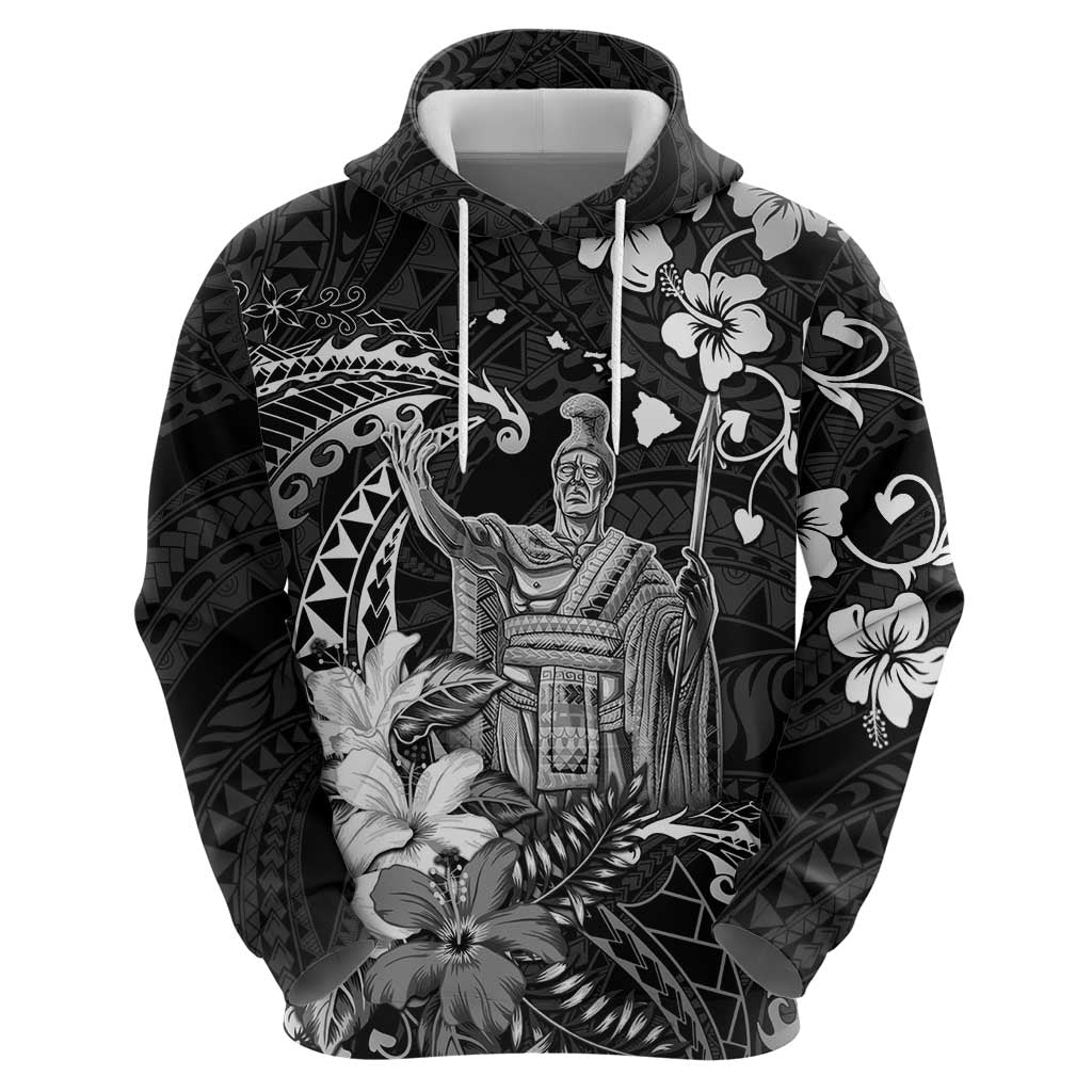 Hawaii King Kamehameha Day Hoodie Polynesian Pattern Mix Hibiscus Black
