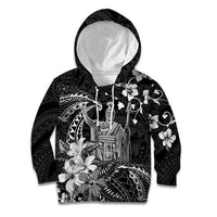 Hawaii King Kamehameha Day Kid Hoodie Polynesian Pattern Mix Hibiscus Black