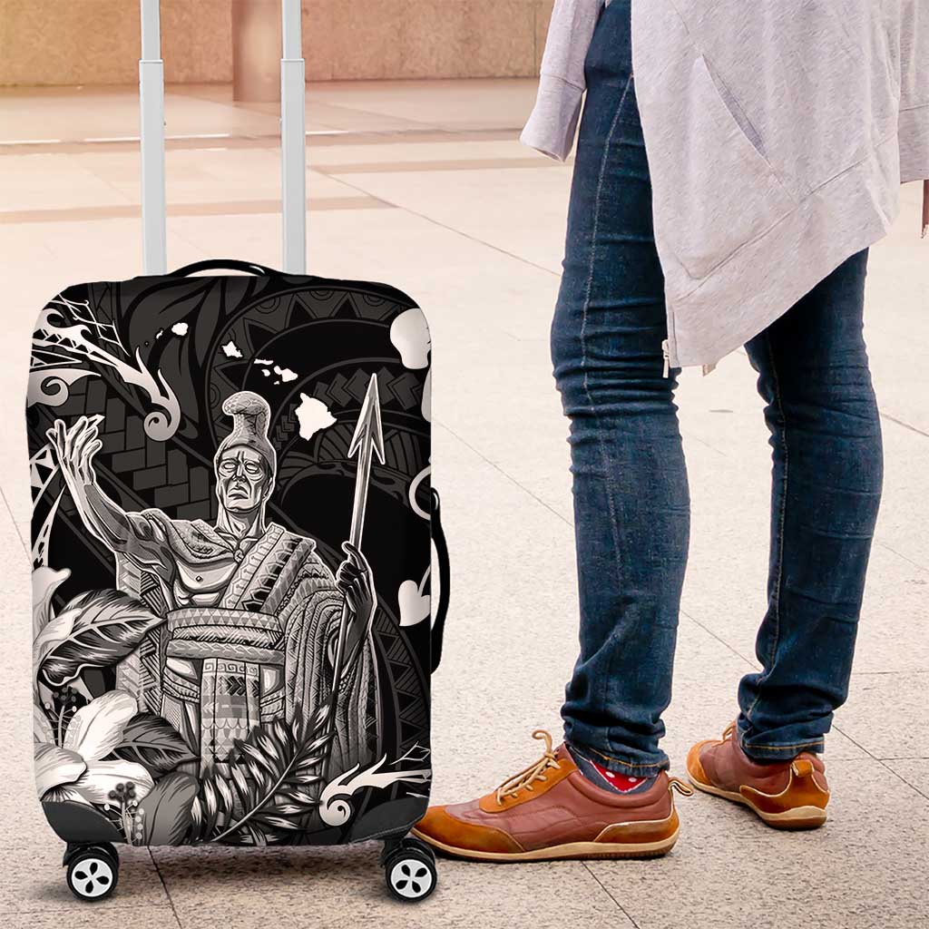 Hawaii King Kamehameha Day Luggage Cover Polynesian Pattern Mix Hibiscus Black LT05 Black - Polynesian Pride