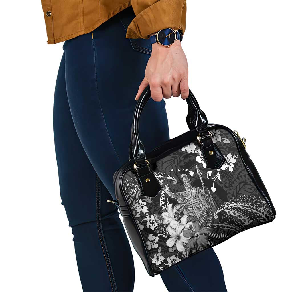 Hawaii King Kamehameha Day Shoulder Handbag Polynesian Pattern Mix Hibiscus Black