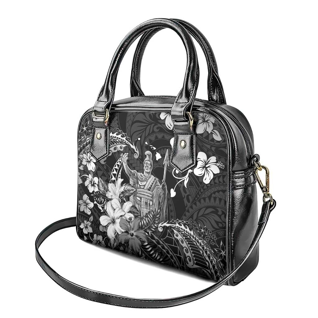 Hawaii King Kamehameha Day Shoulder Handbag Polynesian Pattern Mix Hibiscus Black