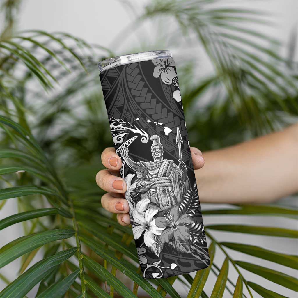 Hawaii King Kamehameha Day Skinny Tumbler Polynesian Pattern Mix Hibiscus Black