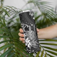 Hawaii King Kamehameha Day Skinny Tumbler Polynesian Pattern Mix Hibiscus Black