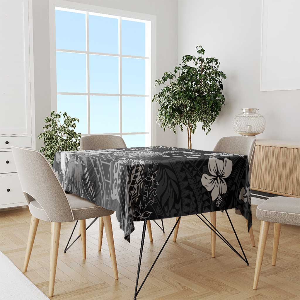 Hawaii King Kamehameha Day Tablecloth Polynesian Pattern Mix Hibiscus Black