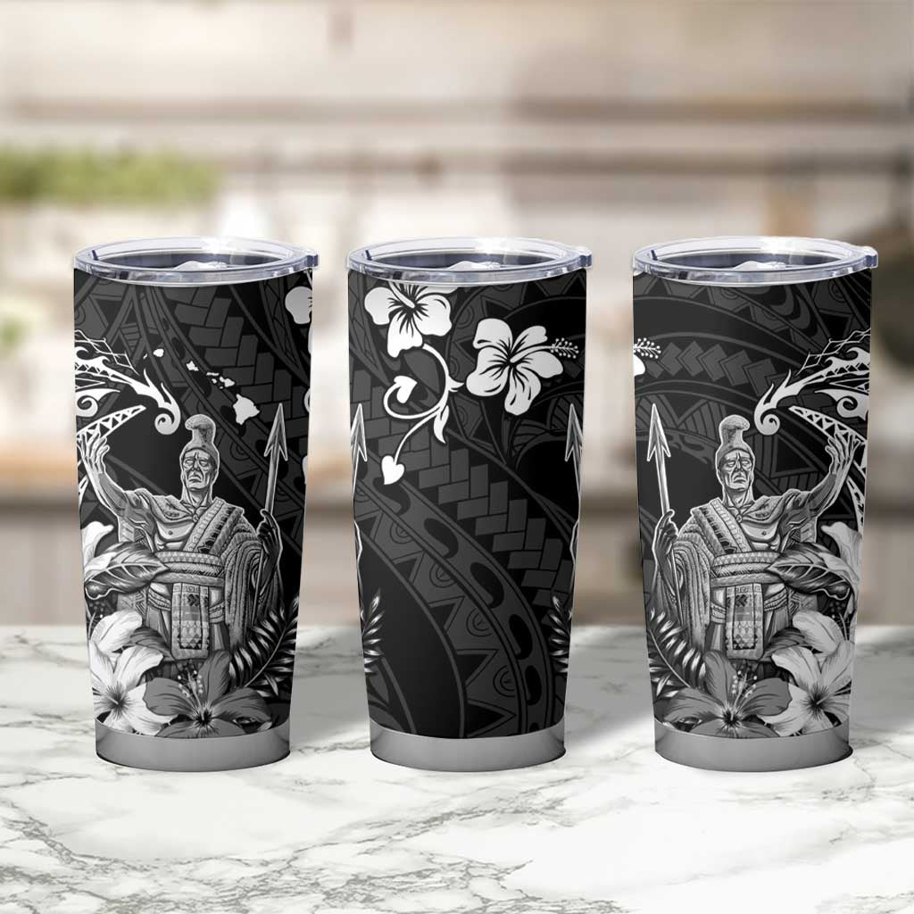 Hawaii King Kamehameha Day Tumbler Cup Polynesian Pattern Mix Hibiscus Black