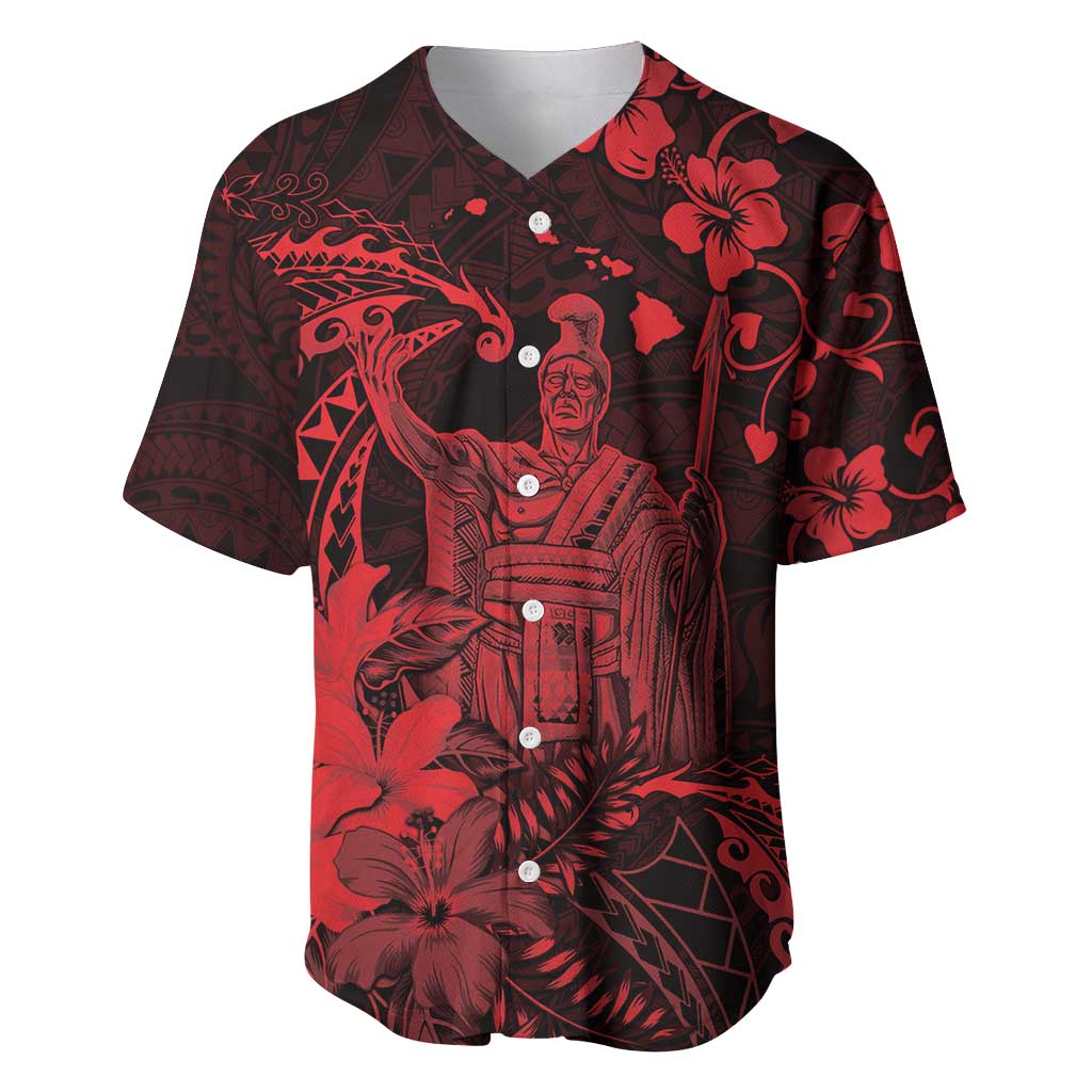 Hawaii King Kamehameha Day Baseball Jersey Polynesian Pattern Mix Hibiscus Red