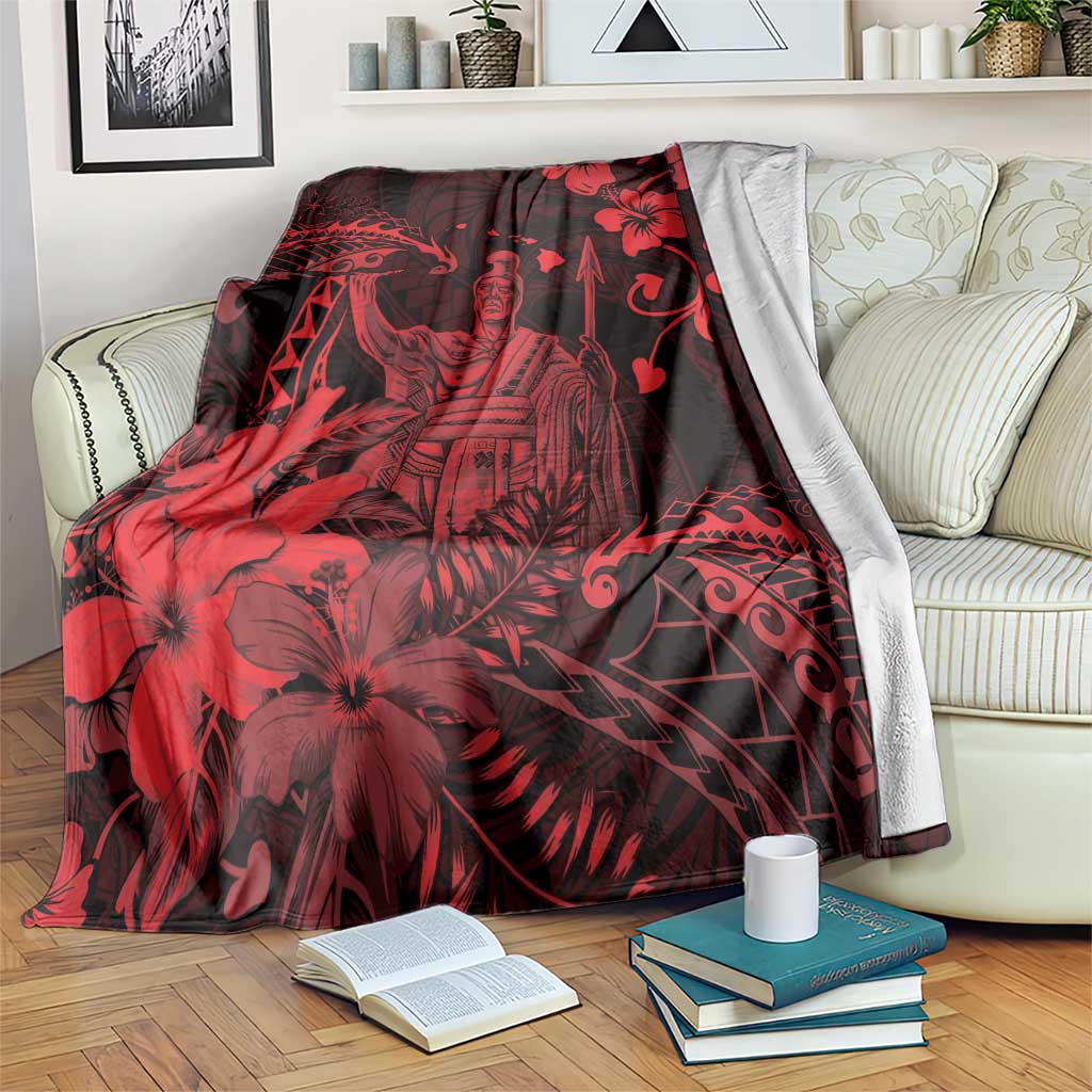 Hawaii King Kamehameha Day Blanket Polynesian Pattern Mix Hibiscus Red