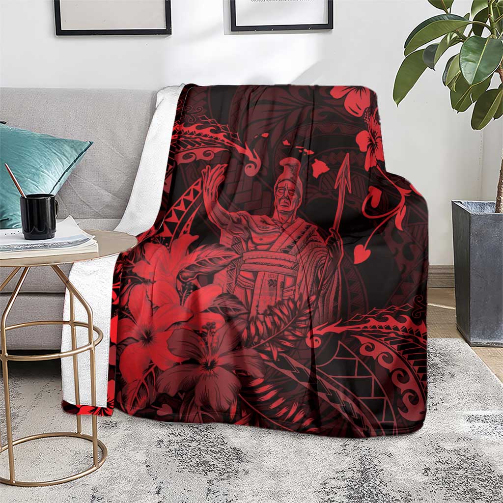 Hawaii King Kamehameha Day Blanket Polynesian Pattern Mix Hibiscus Red