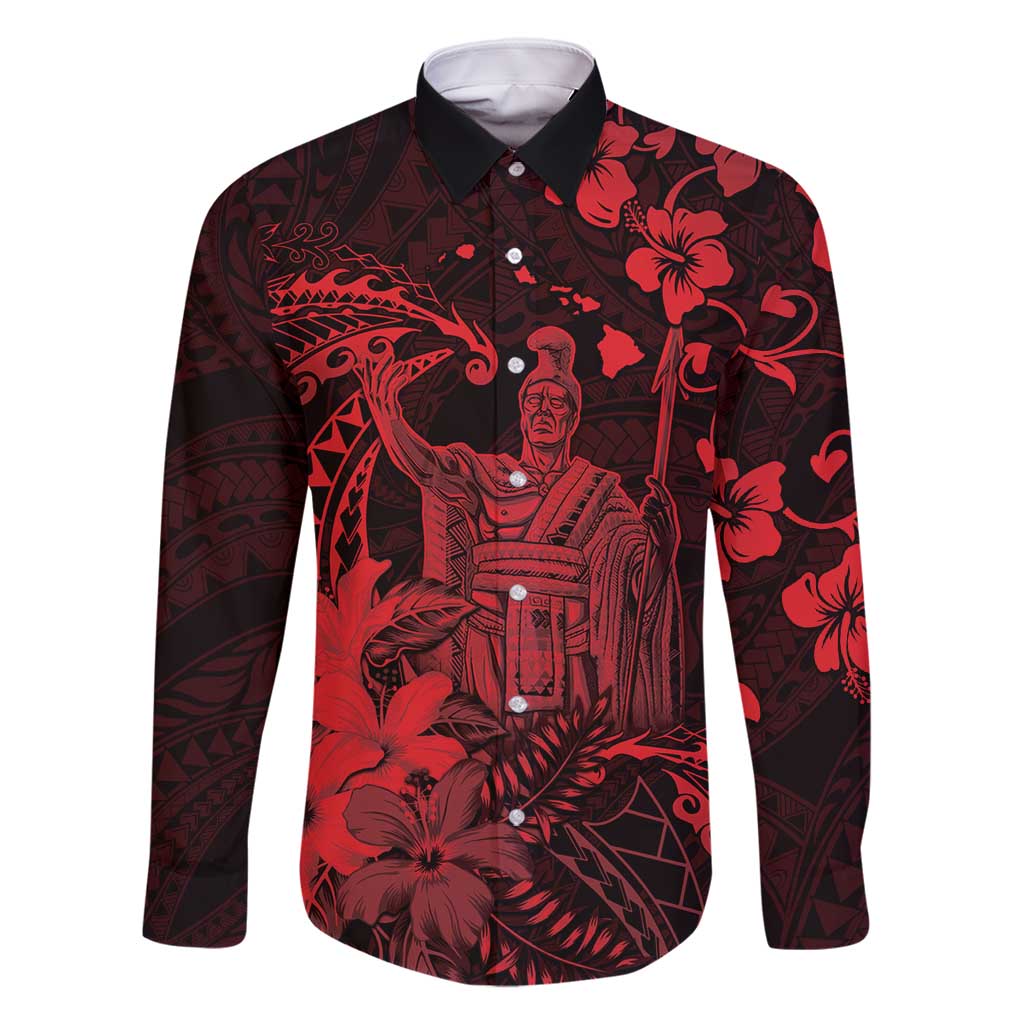 Hawaii King Kamehameha Day Family Matching Mermaid Dress and Hawaiian Shirt Polynesian Pattern Mix Hibiscus Red