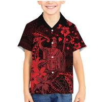 Hawaii King Kamehameha Day Family Matching Mermaid Dress and Hawaiian Shirt Polynesian Pattern Mix Hibiscus Red