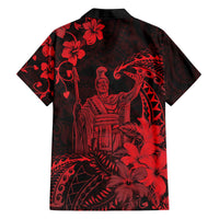 Hawaii King Kamehameha Day Family Matching Off The Shoulder Long Sleeve Dress and Hawaiian Shirt Polynesian Pattern Mix Hibiscus Red