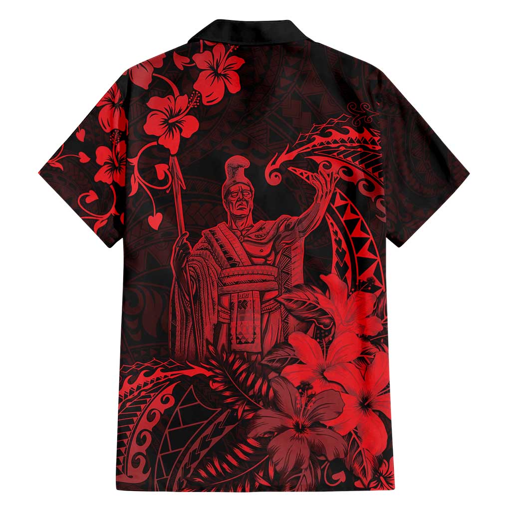 Hawaii King Kamehameha Day Family Matching Summer Maxi Dress and Hawaiian Shirt Polynesian Pattern Mix Hibiscus Red