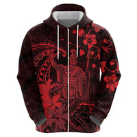 Hawaii King Kamehameha Day Hoodie Polynesian Pattern Mix Hibiscus Red