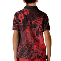 Hawaii King Kamehameha Day Kid Polo Shirt Polynesian Pattern Mix Hibiscus Red
