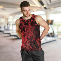 Hawaii King Kamehameha Day Men Tank Top Polynesian Pattern Mix Hibiscus Red