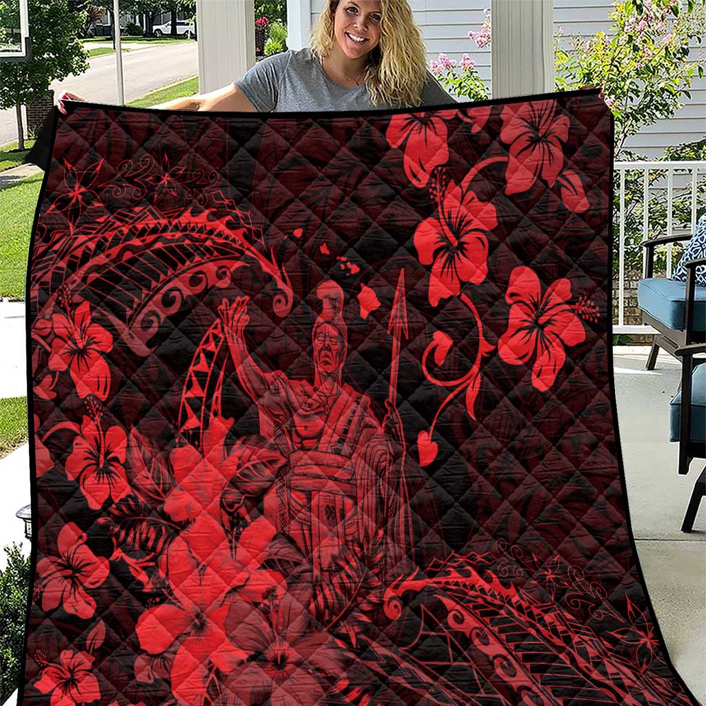 Hawaii King Kamehameha Day Quilt Polynesian Pattern Mix Hibiscus Red