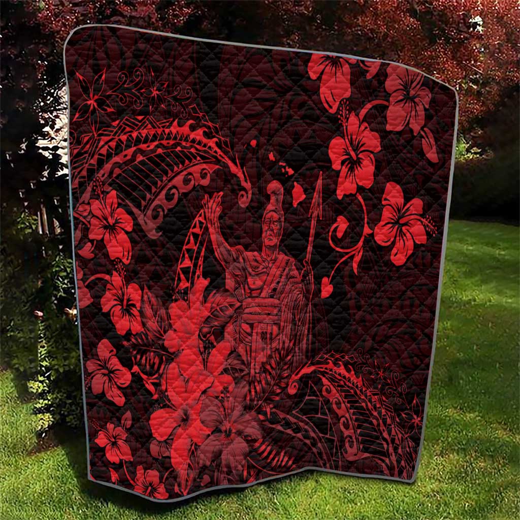 Hawaii King Kamehameha Day Quilt Polynesian Pattern Mix Hibiscus Red