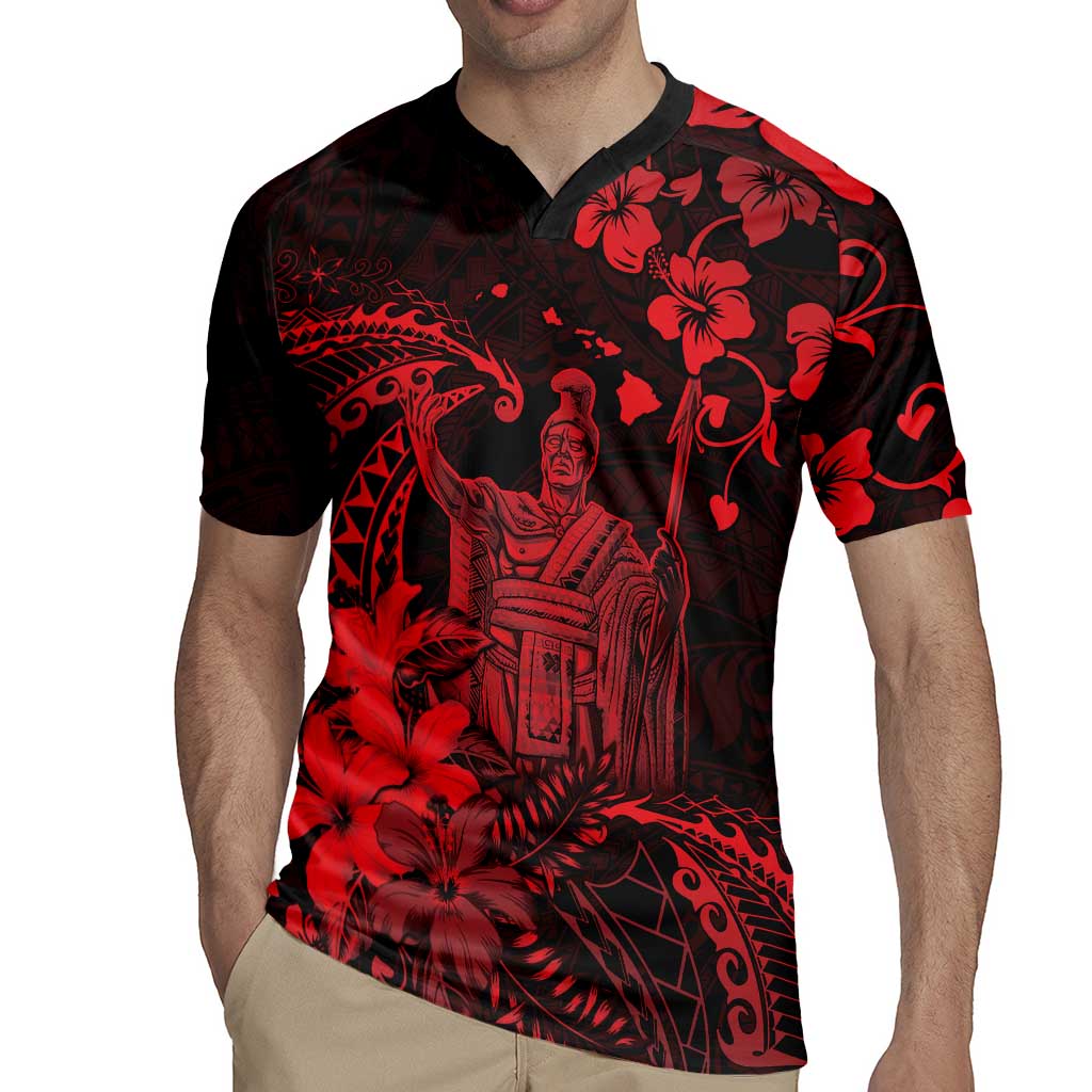 Hawaii King Kamehameha Day Rugby Jersey Polynesian Pattern Mix Hibiscus Red