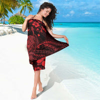 Hawaii King Kamehameha Day Sarong Polynesian Pattern Mix Hibiscus Red