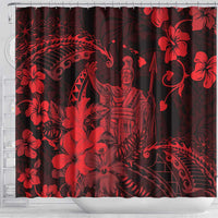 Hawaii King Kamehameha Day Shower Curtain Polynesian Pattern Mix Hibiscus Red