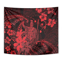 Hawaii King Kamehameha Day Tapestry Polynesian Pattern Mix Hibiscus Red
