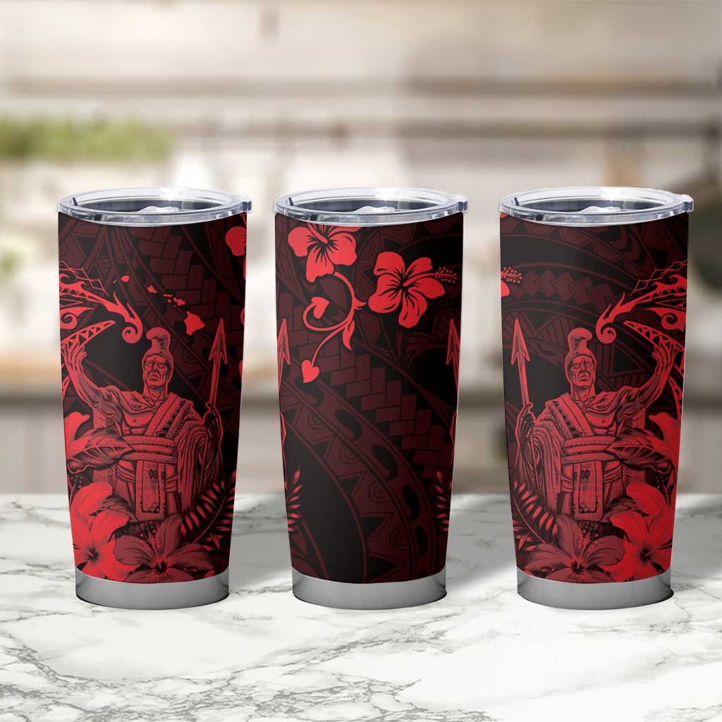 Hawaii King Kamehameha Day Tumbler Cup Polynesian Pattern Mix Hibiscus Red