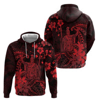 Hawaii King Kamehameha Day Zip Hoodie Polynesian Pattern Mix Hibiscus Red