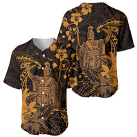 Hawaii King Kamehameha Day Baseball Jersey Polynesian Pattern Mix Hibiscus Gold