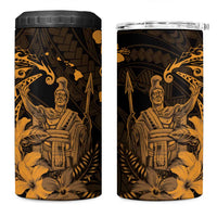 Hawaii King Kamehameha Day 4 in 1 Can Cooler Tumbler Polynesian Pattern Mix Hibiscus Gold