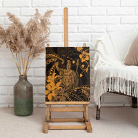 Hawaii King Kamehameha Day Canvas Wall Art Polynesian Pattern Mix Hibiscus Gold