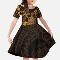 Hawaii King Kamehameha Day Family Matching Off Shoulder Maxi Dress and Hawaiian Shirt Polynesian Pattern Mix Hibiscus Gold