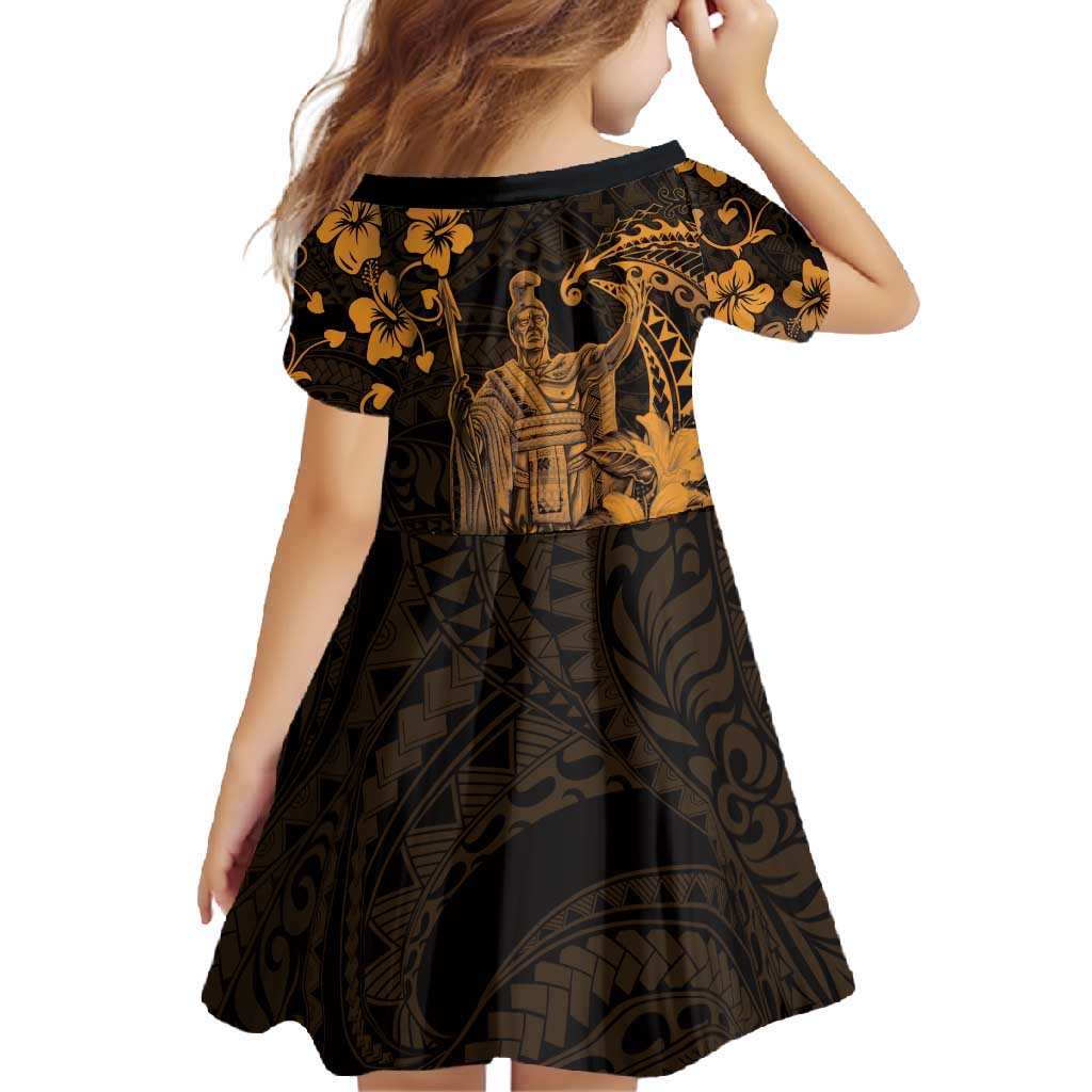 Hawaii King Kamehameha Day Family Matching Off Shoulder Maxi Dress and Hawaiian Shirt Polynesian Pattern Mix Hibiscus Gold