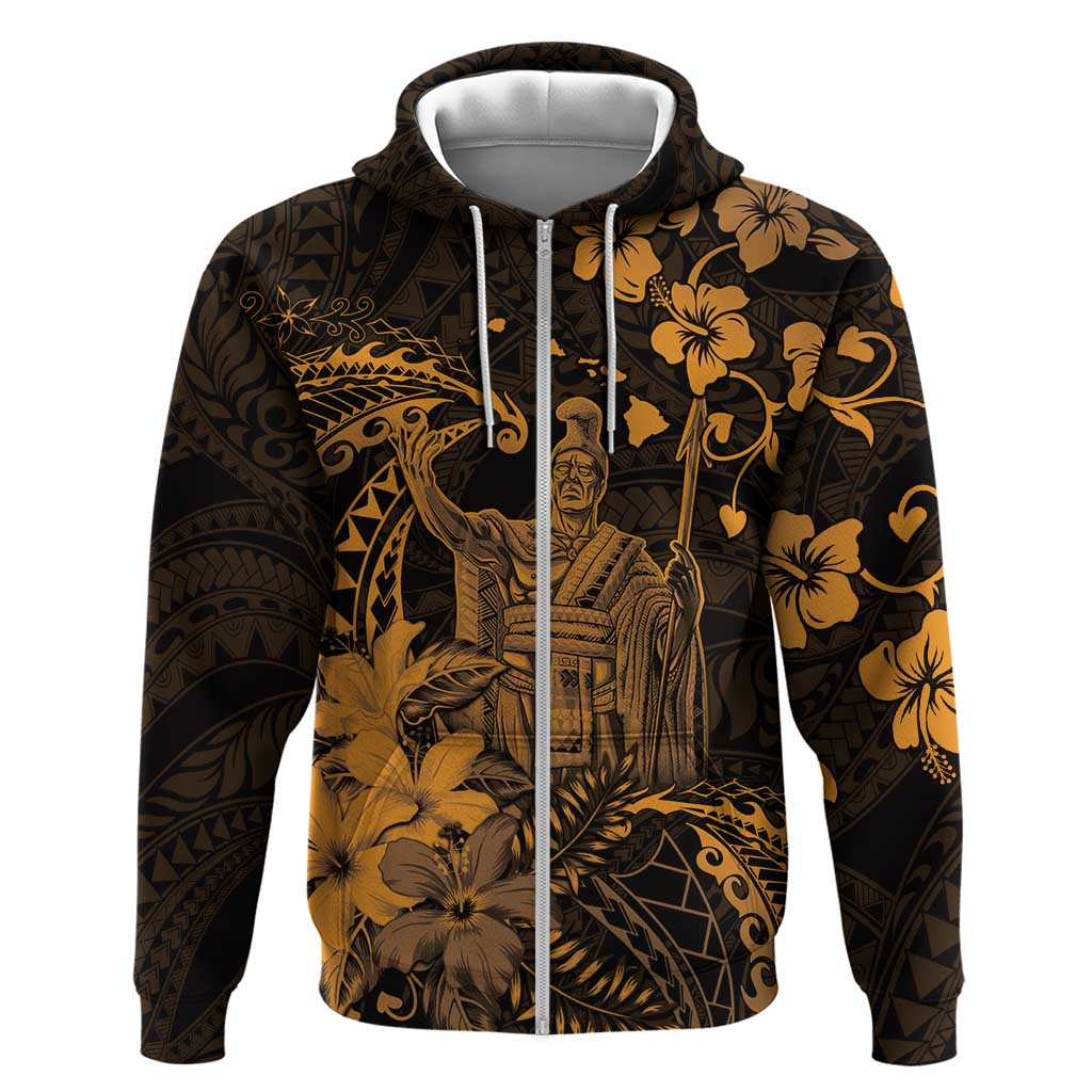 Hawaii King Kamehameha Day Hoodie Polynesian Pattern Mix Hibiscus Gold