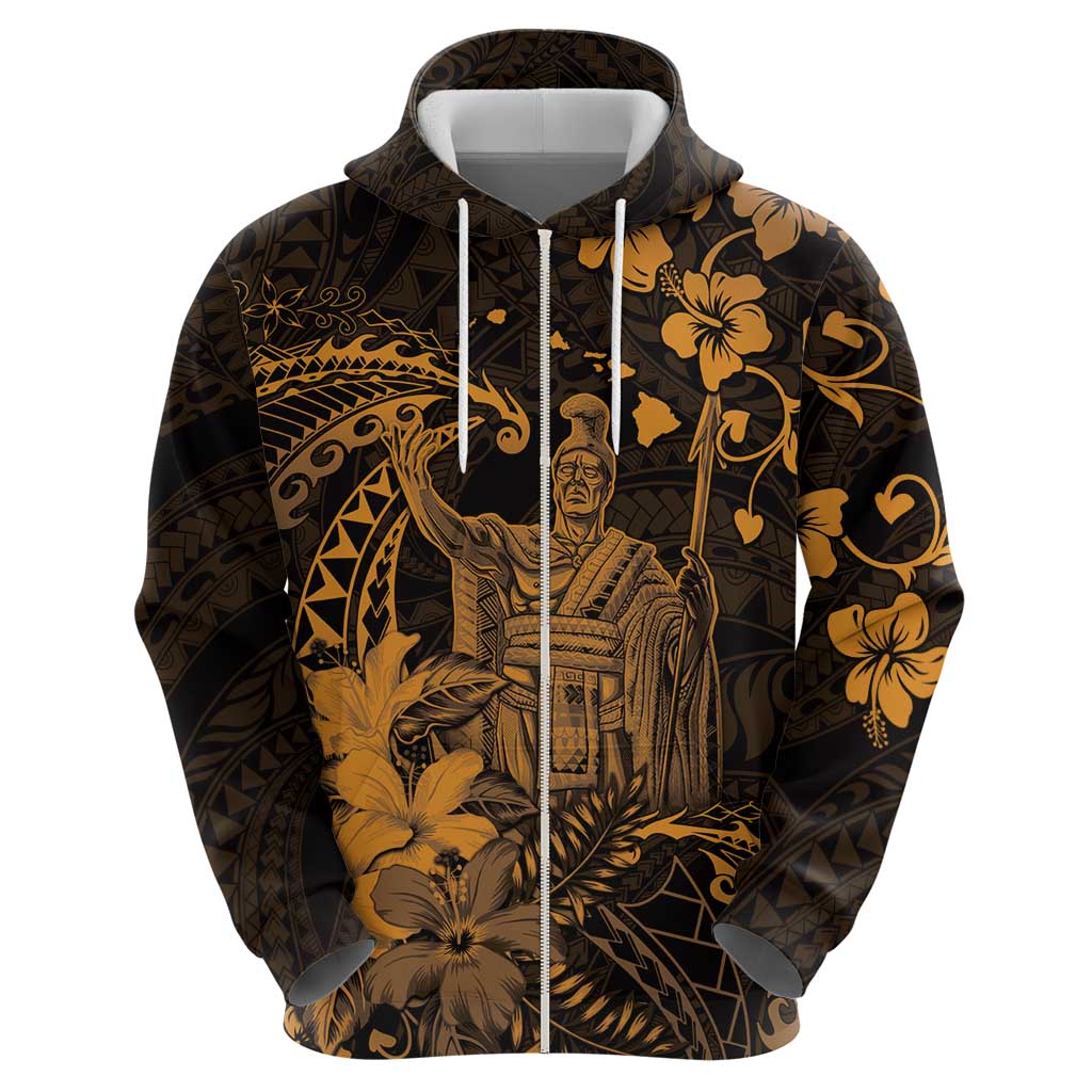Hawaii King Kamehameha Day Hoodie Polynesian Pattern Mix Hibiscus Gold