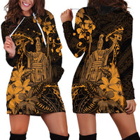 Hawaii King Kamehameha Day Hoodie Dress Polynesian Pattern Mix Hibiscus Gold