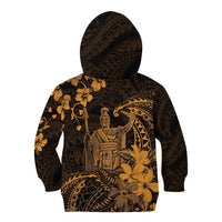 Hawaii King Kamehameha Day Kid Hoodie Polynesian Pattern Mix Hibiscus Gold