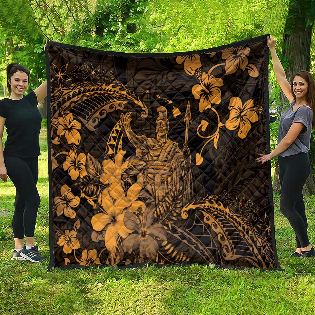 Hawaii King Kamehameha Day Quilt Polynesian Pattern Mix Hibiscus Gold