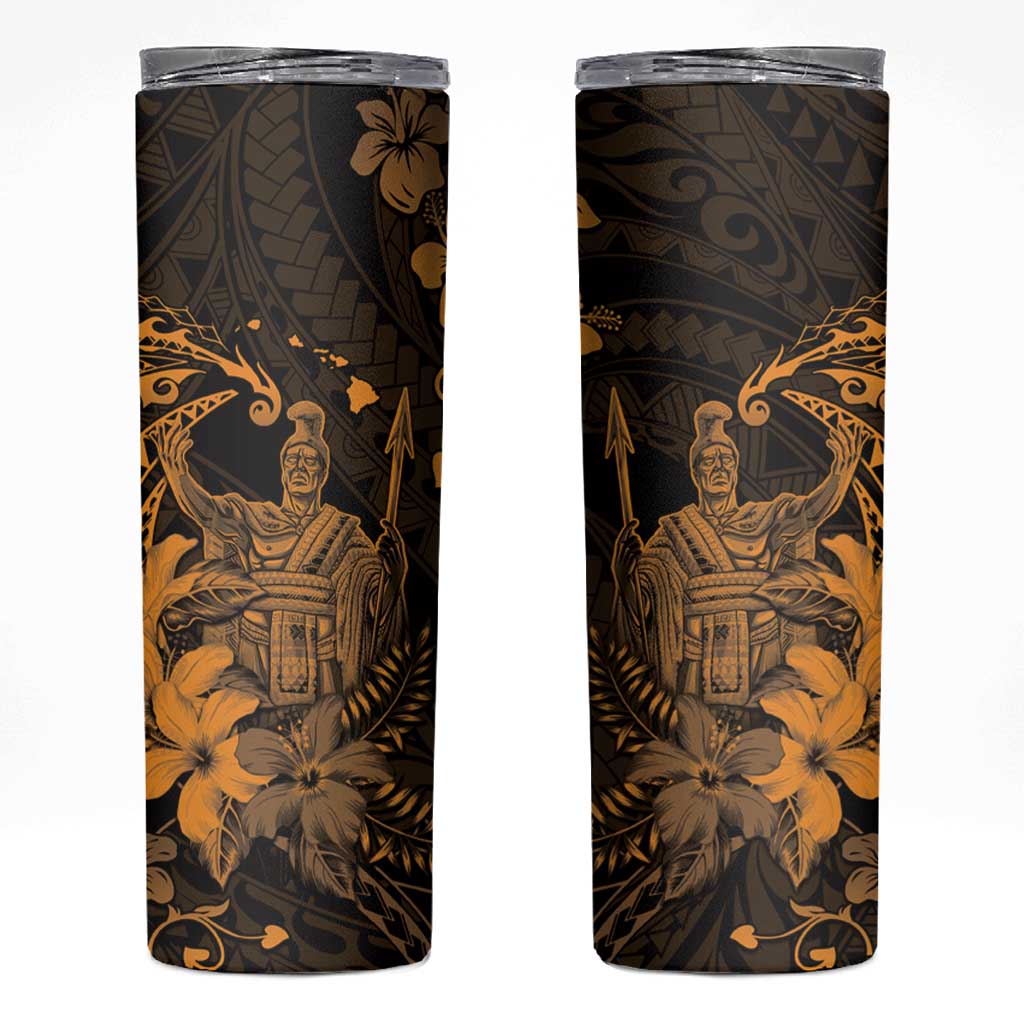 Hawaii King Kamehameha Day Skinny Tumbler Polynesian Pattern Mix Hibiscus Gold
