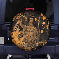 Hawaii King Kamehameha Day Spare Tire Cover Polynesian Pattern Mix Hibiscus Gold