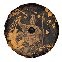 Hawaii King Kamehameha Day Spare Tire Cover Polynesian Pattern Mix Hibiscus Gold