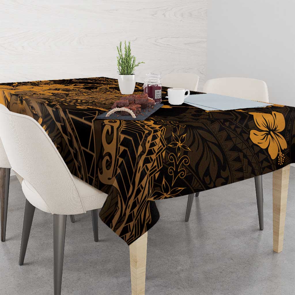Hawaii King Kamehameha Day Tablecloth Polynesian Pattern Mix Hibiscus Gold