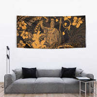Hawaii King Kamehameha Day Tapestry Polynesian Pattern Mix Hibiscus Gold