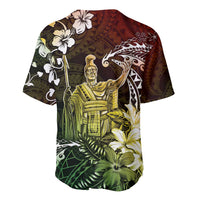 Hawaii King Kamehameha Day Baseball Jersey Polynesian Pattern Mix Hibiscus Reggae