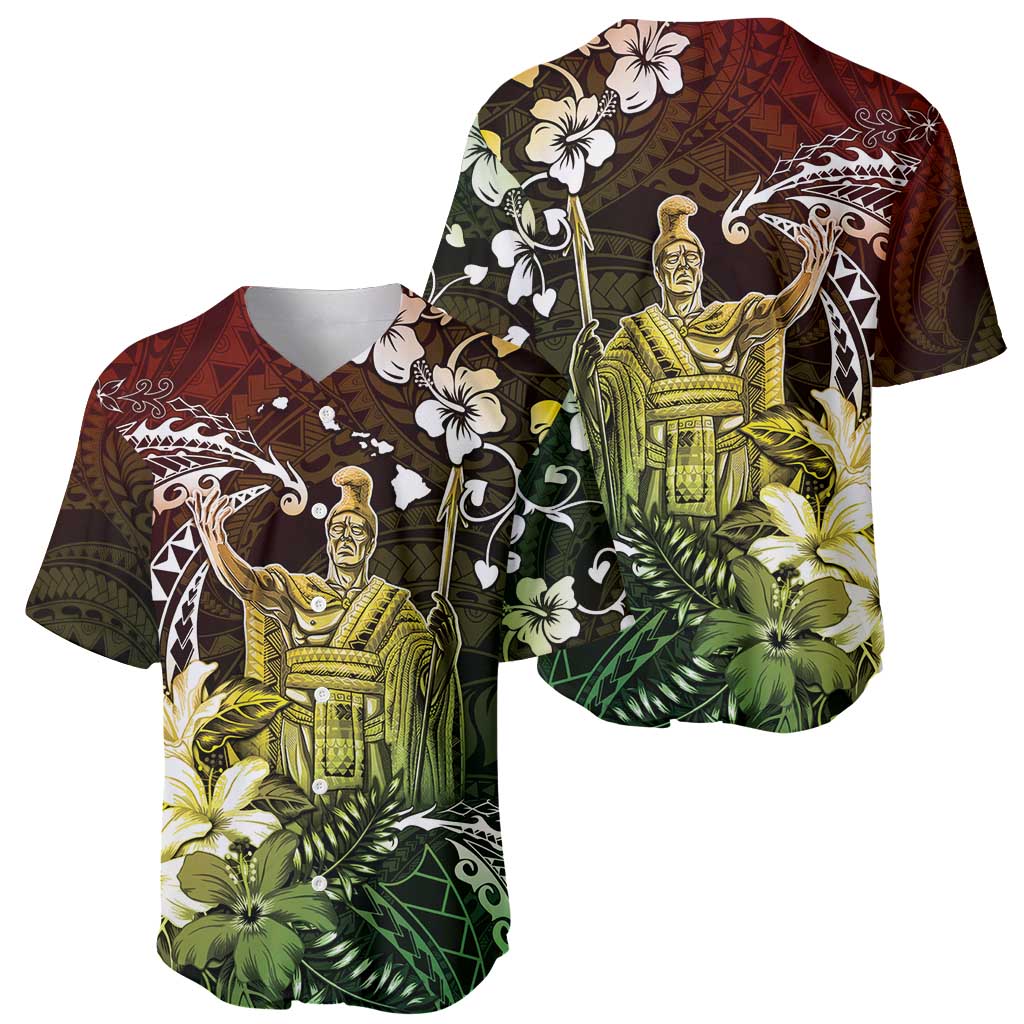 Hawaii King Kamehameha Day Baseball Jersey Polynesian Pattern Mix Hibiscus Reggae