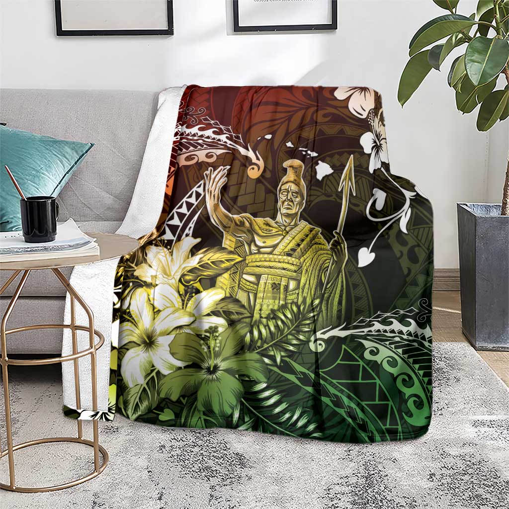 Hawaii King Kamehameha Day Blanket Polynesian Pattern Mix Hibiscus Reggae
