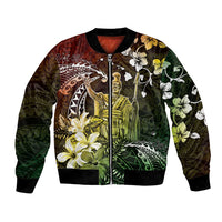 Hawaii King Kamehameha Day Bomber Jacket Polynesian Pattern Mix Hibiscus Reggae