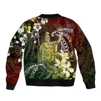 Hawaii King Kamehameha Day Bomber Jacket Polynesian Pattern Mix Hibiscus Reggae