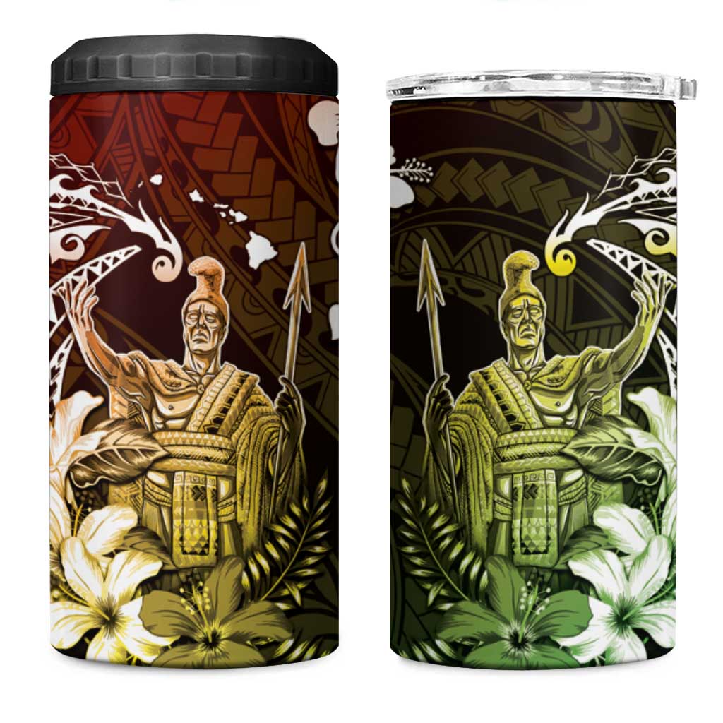 Hawaii King Kamehameha Day 4 in 1 Can Cooler Tumbler Polynesian Pattern Mix Hibiscus Reggae